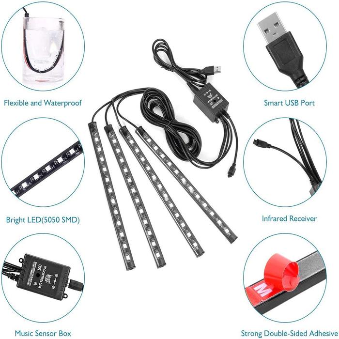Lampu LED Strip Mobil RGB Car Foot Ambient Light 36 LED USB Plug - AP-2 - 7RLLBTMC Multi-Color