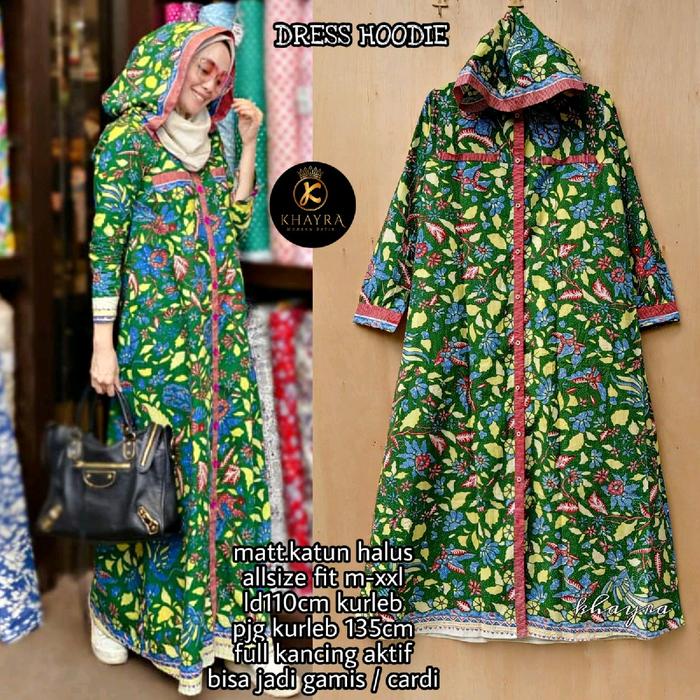 LONGCARDI BATIK HOODIE -GAMIS BATIK PREMIUM -2IN1 BATIK (2 FUNGSI GAMIS & LONGCARDI)