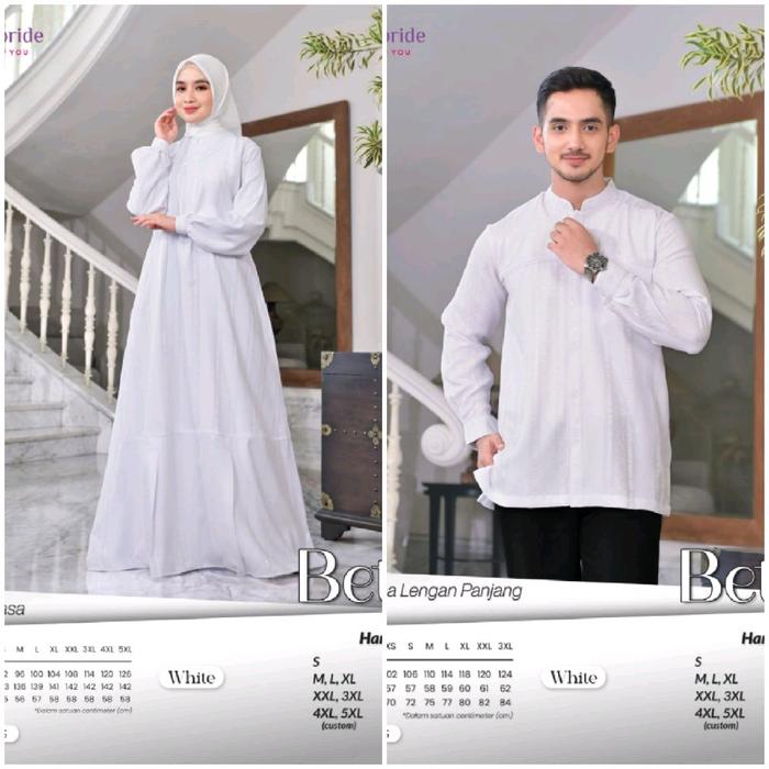 Sarimbit Rauna 2026 Terbaru Betari White Couple Keluarga Baju Lebaran Putih Tenun 3D  Gamis Dewasa K