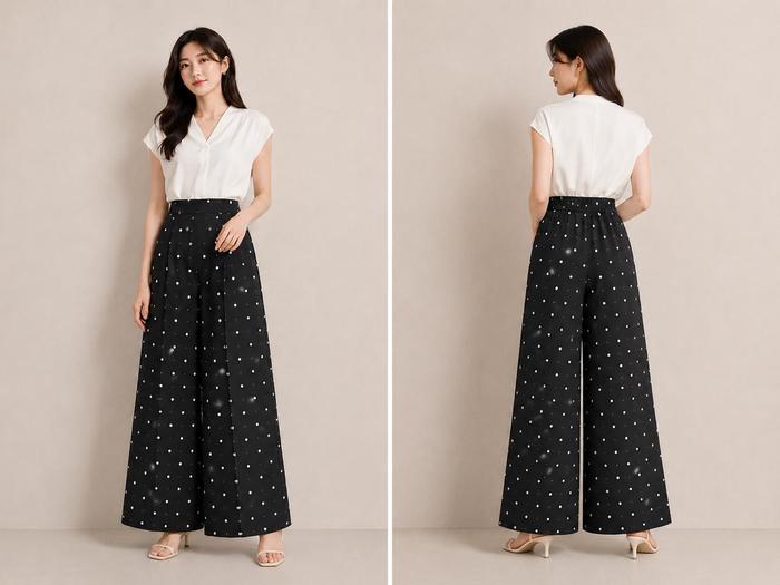 Leavie Pants Wanita Premium High Waist Kulot Panjang Motif Polkadot Celana Lebar Kekinian Formal Cas