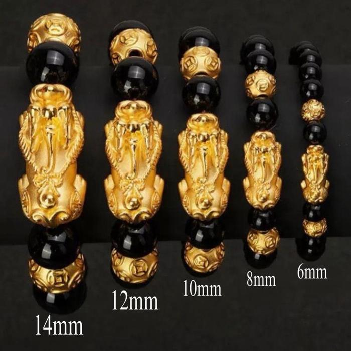 Pixiu Gelang Obsidian Alami Model Pasangan Uniseks Keahlian 5D Dinding Tipis Berongga Batu Hitam unt