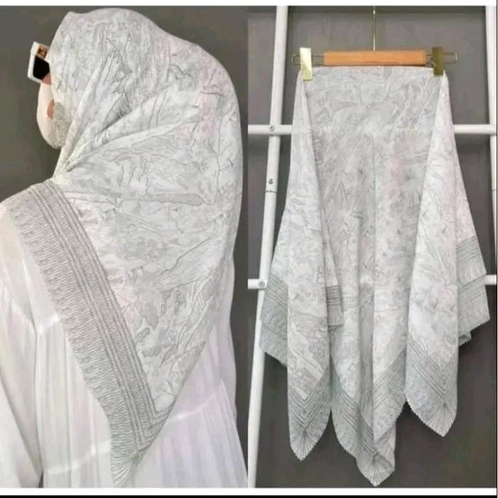hijab segi empat vol motif gunung putih Muslim Mewah Instan Voal Square Kerudung Syari