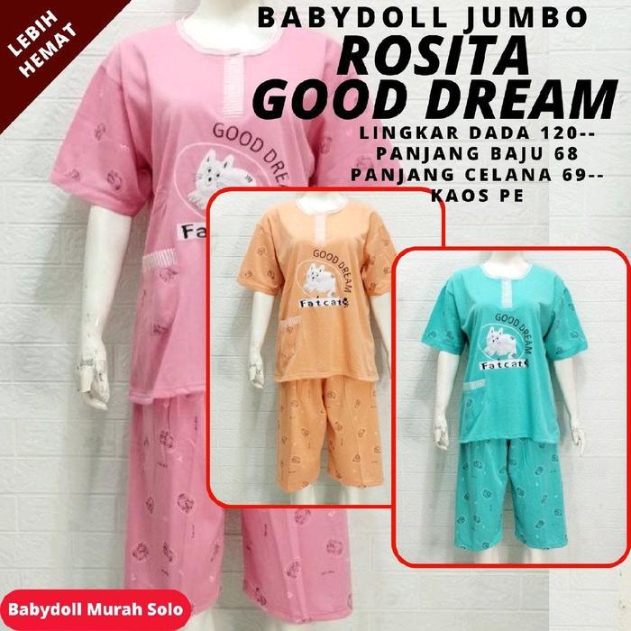 ( Grosir Isi 3Pcs Bbd 3/4 Jumbo Kitty Meow )Setelan Celana Pendek Babydoll Baju Tidur Wanita Dewasa 