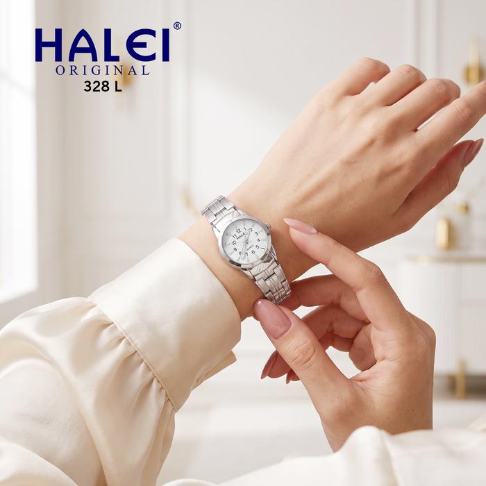 HALEI Original 328 L - Bergaransi Jam Tangan Wanita Halei Kecil Anti Air Rantai Stainless Back Analo
