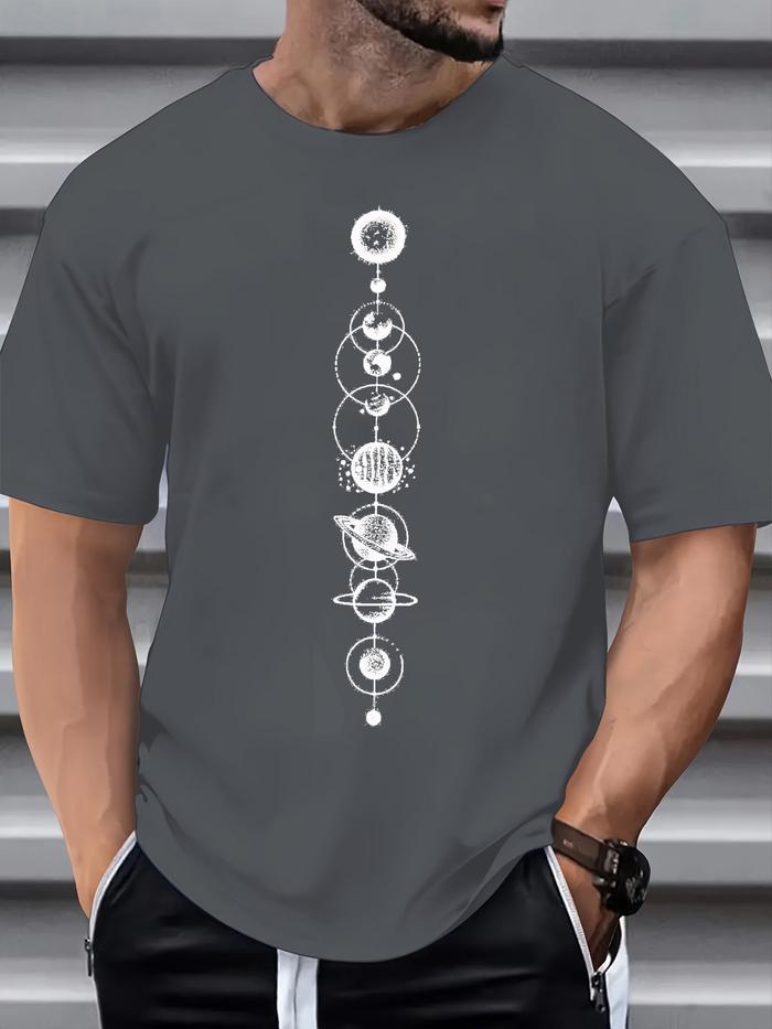 Men's summer 100 cotton fashionable casual sports loose space planet pattern printed round neck shor