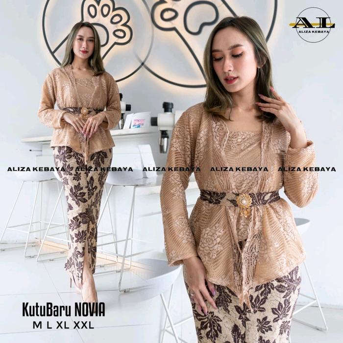 Setelan Kebaya Brukat Kutubaru Lengan Panjang Dan Rok Span Model Bali Atasan Wanita Brokat Songket B
