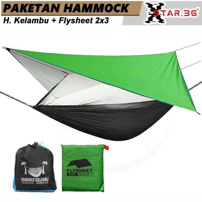 READY Paketan Hammock kelambu + Flysheet 2x3 yard paket hemat ayunan jaring kelambu flysheet waterpr