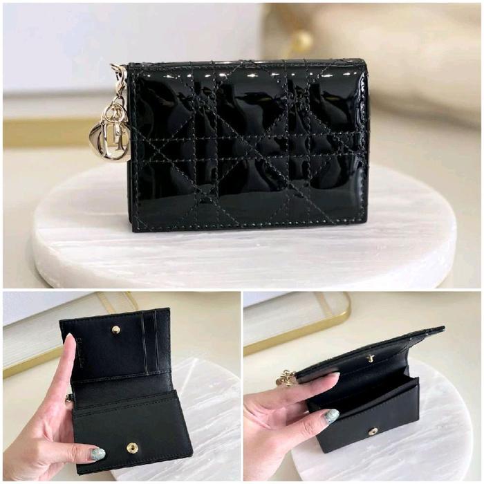 Dior Lady Dior Bloom Card Holder Wallet Black Patent