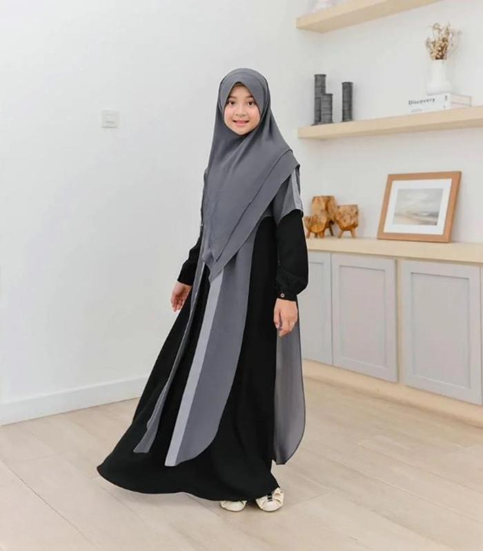 Nafisa Syar'i Hijab Umur 11-15 Thn Gamis Remaja Model Lebaran Kekinian Bahan Dress Crinkle Airflow H