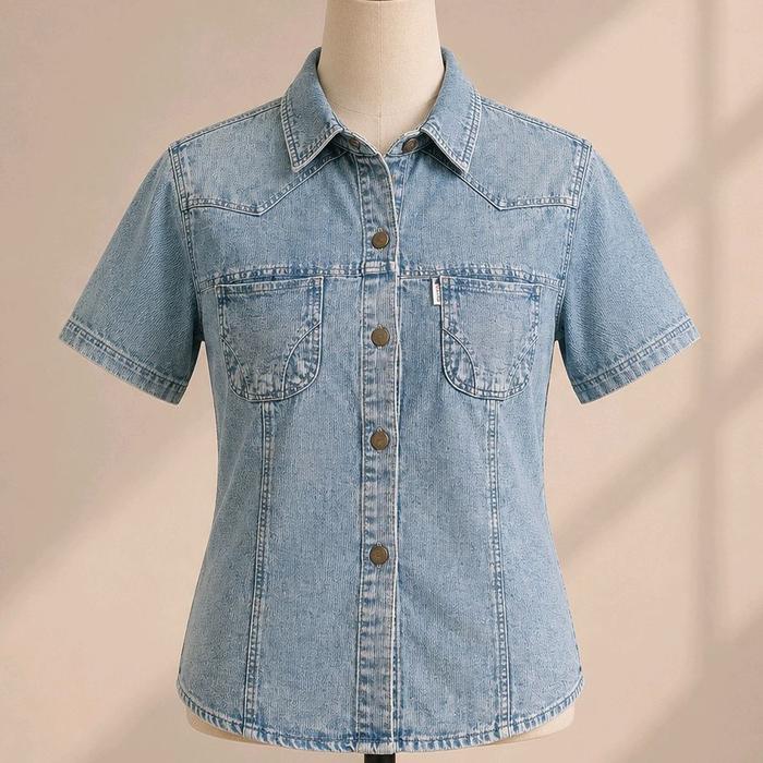 kemeja jeans pendek wnita casual bergaya