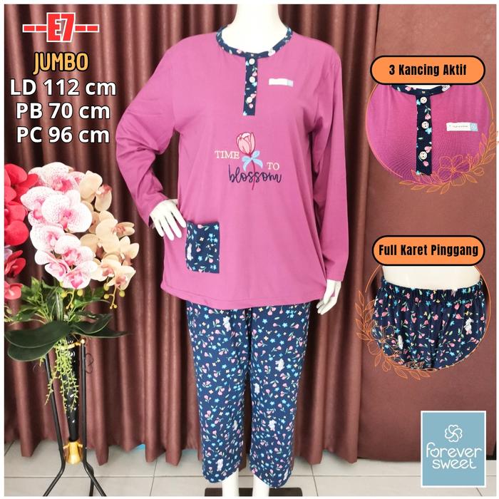 E07 - Babydoll Jumbo Forever Setelan kaos PP Mama Size Busui Menyusui Kancing Depan Termurah Terlari