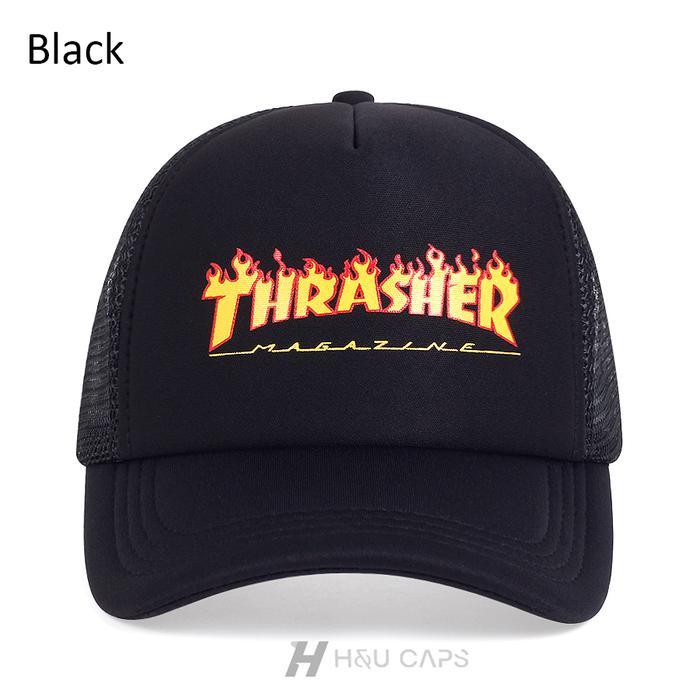 Topi baseball topi trucker pria original THRASHER topi Snapback musim panas sederhana yang dapat ber
