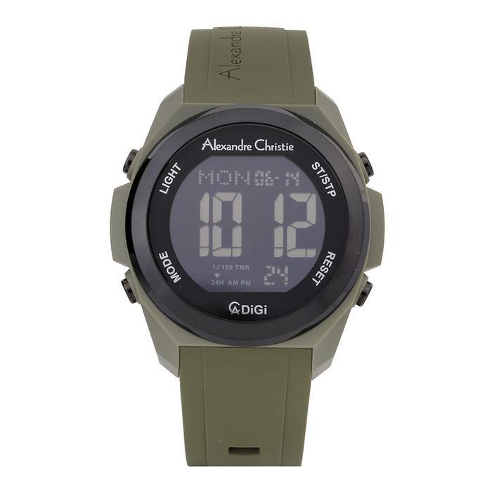 Jam Tangan Pria Alexandre Christie Digital AC 9342 MH RIGBAGN Hitam dengan Dial Digital Hijau dan Ta