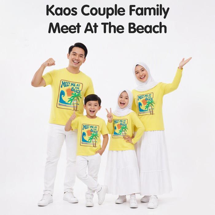 Baju Family Couple Butter Yellow Anak Dewasa Long Sleeve Short Sleeve Seragam Keluarga Motif Meet At