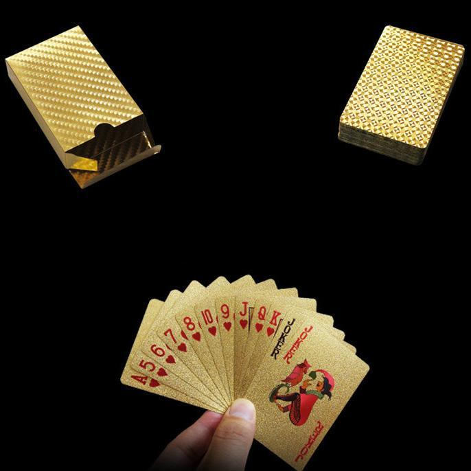 Kartu Permainan Remi Emas Lapisan Gold Foil Motif Grid Dollar Mewah Elegan Kertas Card Games Toys