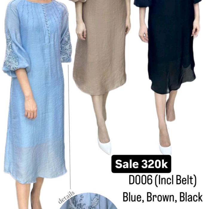dress 7/8 import bahan polyster dengan motif mute mute di lengan membuat elegant Wanita