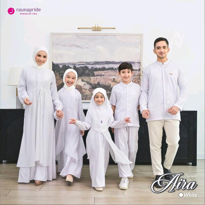 Sarimbit Rauna 2025 Terbaru Aira White Couple Baju Lebaran Keluarga Putih Gamis Dewasa Koko Dewasa L