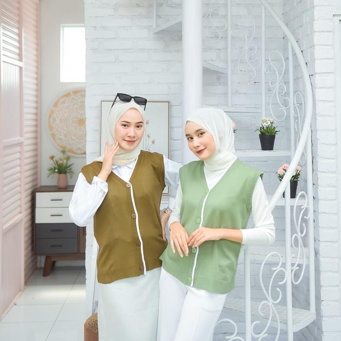 MIZU VEST Rompi Rajut Wanita Polos Kancing Depan Outer