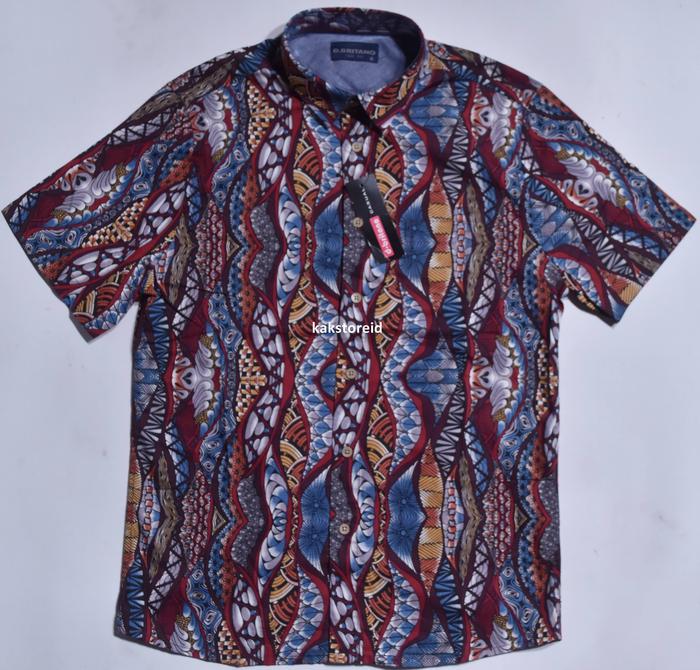 Kemeja Pria D.BRITANO Lengan Pendek Merah Motif Abstrak KDB 03 #Kemeja Murah Baju Panjang