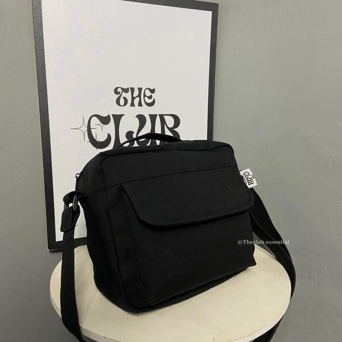 Theclub Korean Crossbody Bag Medium Canvas - Tas Crossbody Korea Medium Kanvas Pria Wanita - Hitam
