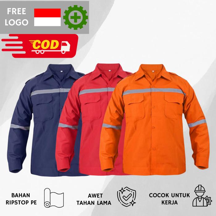 Kemeja Safety Panjang Pria Atasan Pria Baju Proyek - Kancing Abu Biru Hijau Hitam Merah Navy Wearpac