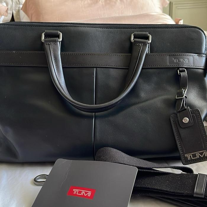 TUMI Easton Slim Top Zip Leather Briefcase