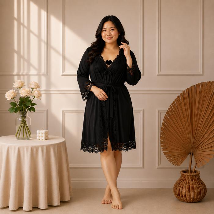 LindaGalz MAIA In Black 3in1 Pakaian Tidur Wanita Kimono Lingerie Baju Tidur Wanita Dewasa Lingery T