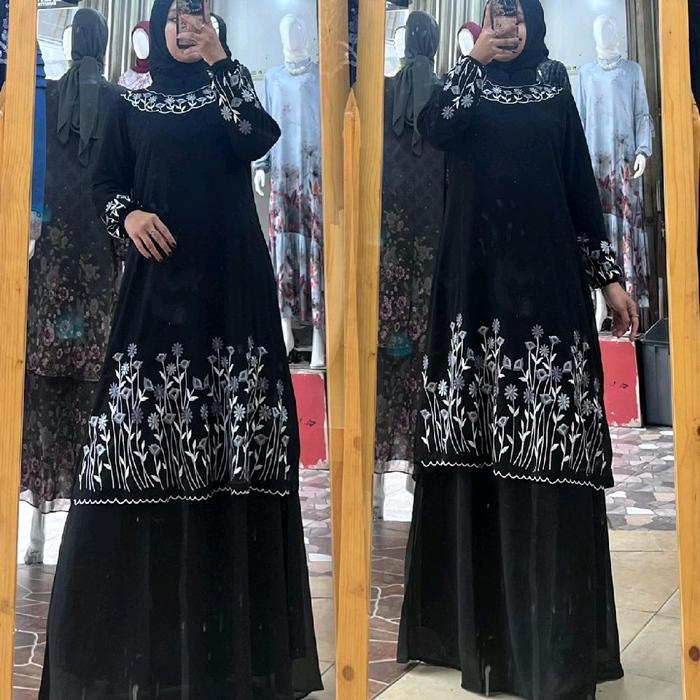 Baju Gamis Malaysia Bordir Setelan + Hijab