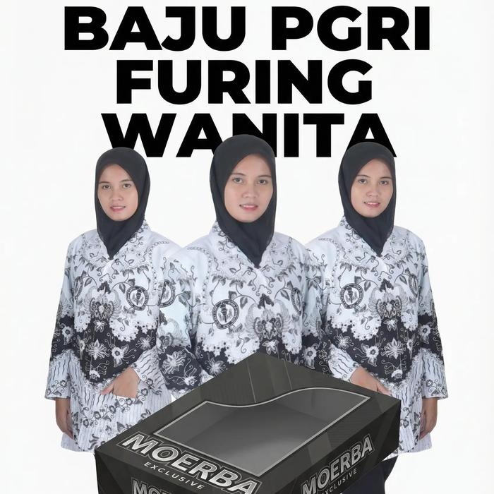 Baju PGRI Wanita Full Furing Hitam Putih Lengan Panjang Bagus Halus