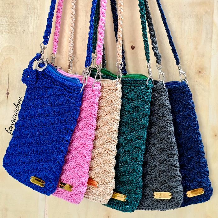 Tas HP Rajut / Slingbag HP Model Simpel dan elegan tali selempang 120 cm ada FURING & resleting