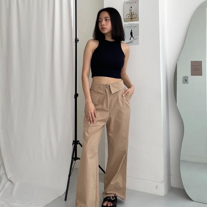 Peach Poppy Rei Fold Pants Katun Premium - Celana Panjang Wanita Premium Karet Berkualitas
