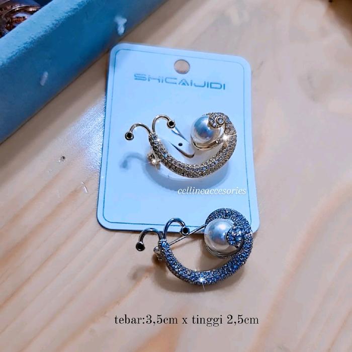 Cellineacc-BR027 Bros Wanita Cantik Mutiara Hijab Jilbab Dagu Motif Siput Korean Style Elegan Mewah