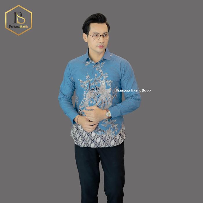 Kemeja Batik Pria Slimfit Premium Lengan Panjang Lapis Furing Hero Motif Baswara Biru Bahan Katun Ja
