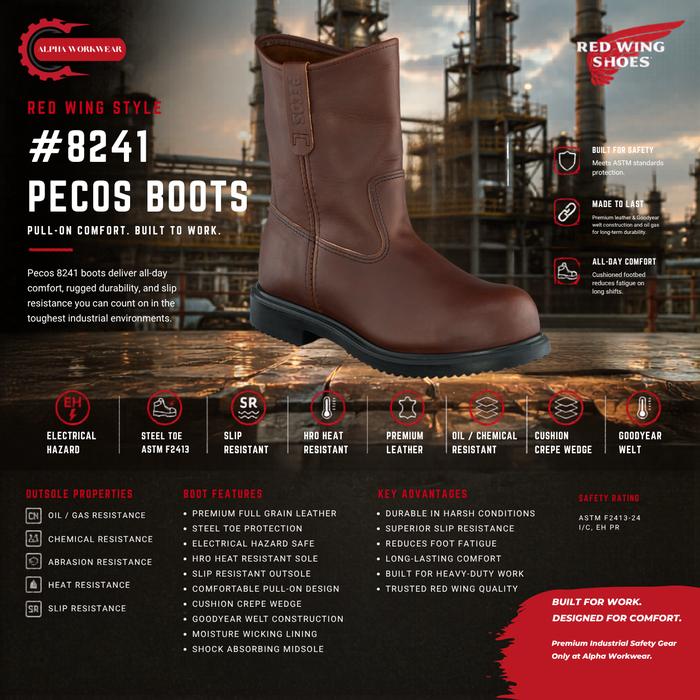 Red Wing 8241 Pecos Safety Boots Original Sepatu Safety Oil Gas Pull On Boots