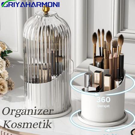 【Cod】Tempat Kuas Rias Estetik Berputar 360° Dengan Tutup Tempat Kotak Penyimpanan Organizer Kosmetik