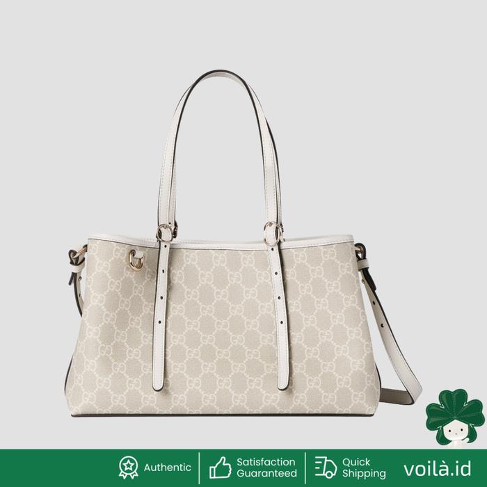 Voilaid GG Emblem Medium Tote Bag Monogram GG Beige White