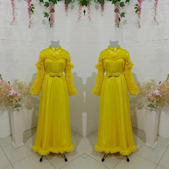 Revalina-0030 || Gaun Pesta Gaun Maternity Kerut Versi Hijab (Full Furing) Katun