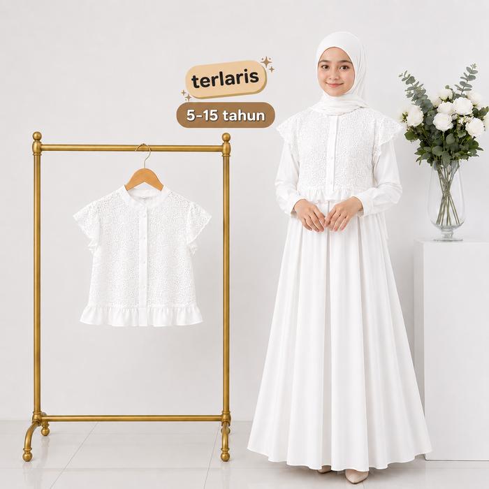 Abaya Gamis Anak Perempuan Umur 5 Sampai 13 Tahun Anak Tanggung Terbaru Putih Rompi terpisah Wanita 