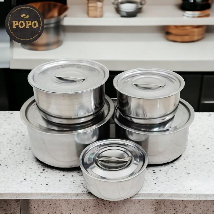 Baskom Mangkok Stainless Plus Tutup Wadah Bumbu Makanan Minyak