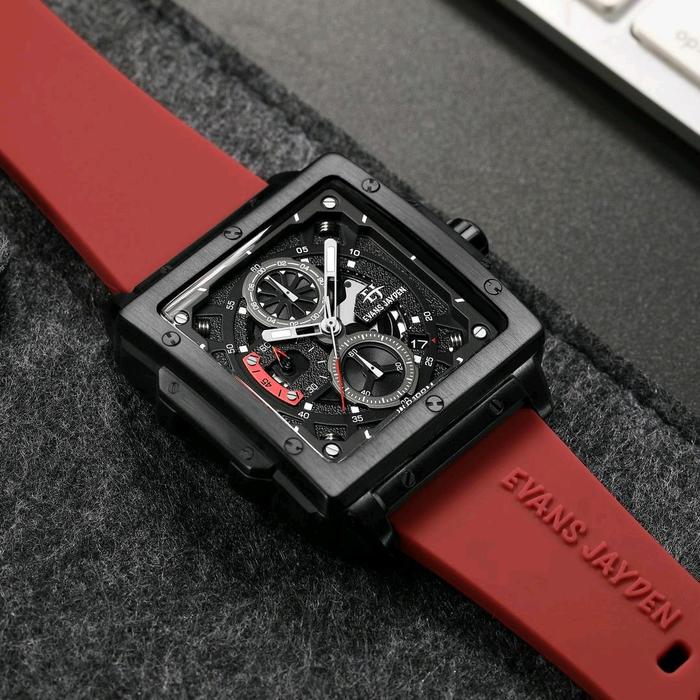 JAM TANGAN PRIA EVANS JAYDEN EJ 9582 AD STRAP RUBBER BERGARANSI MESIN 1TH Quartz Stainless