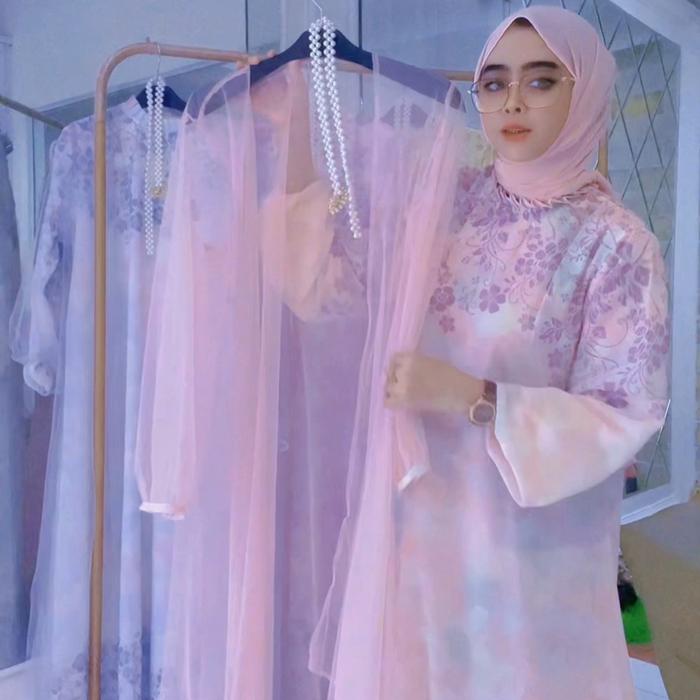 Gamis Sakura Ceruty Set Tile Outer Mewah