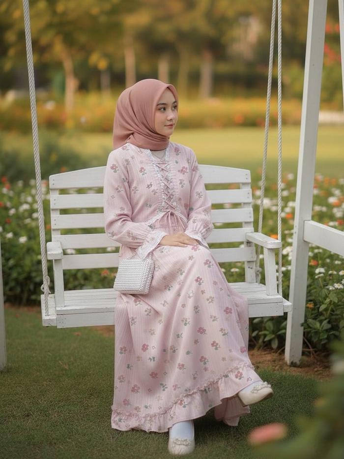 Dress rapundel vintage flowers Casual Pita Ruffle Gamis Crinkle Wanita dress cordy Kondangan