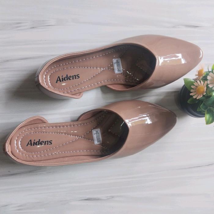 Aidens Sepatu Wanita Flat Model Pointed Toe Nude Glossy Elegan untuk Kerja Kantor & Acara Formal Siz