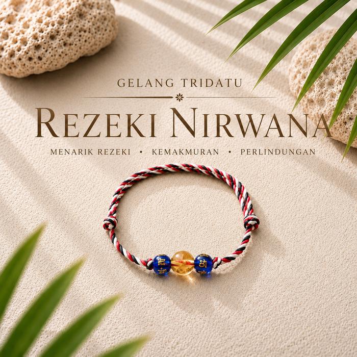 Gelang Tridatu Rezeki Nirwana - Pintu Rejeki Terbuka Aura Keberuntungan Perlindungan Energi Kristal