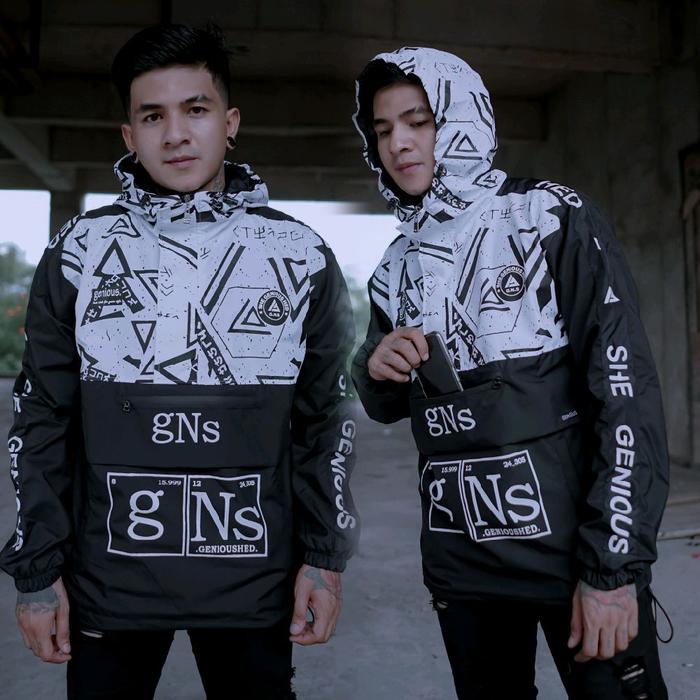 Rocket Queen Cagoule Jacket Black White spungky Abstrak Genious  Motif Sablon Parasut Motor Casual J