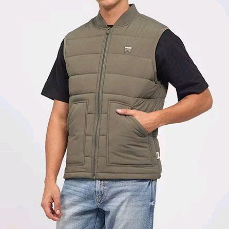 Wrangler Vest Pria Sleeveless Reguler Original Boones 01P25 Olive - Jaket Tanpa Lengan untuk Pria