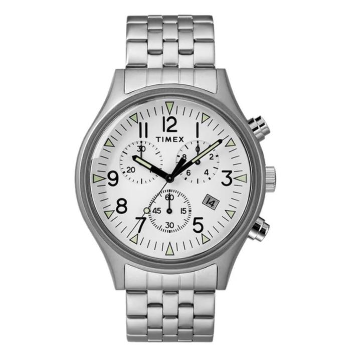 Timex TW2R68900 MK1 Steel Chronograph Mens White Dial Stainless Steel Strap