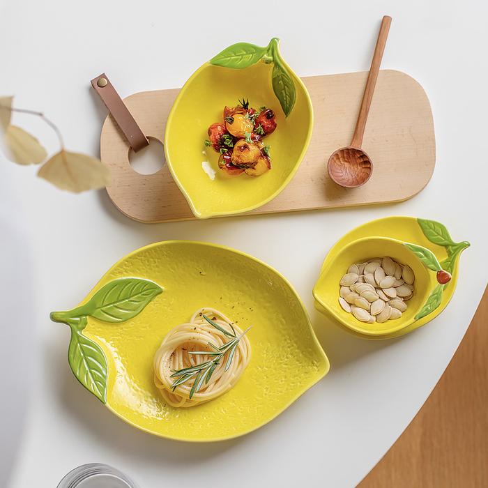 Creative Yellow Lemon Ceramic Tableware Fruit Salad Bowl Dessert