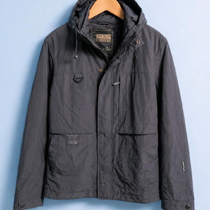 Jaket Pria Hitam pekat dengan Kantong Depan dan Sisi - Jaket 'eider'Down' Hangat untuk Musim Dingin
