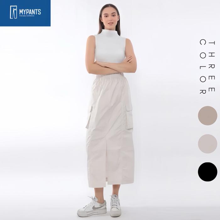 MY PANTS ROK CARGO BAWAHAN BELAH DEPAN WARNA OAT Panjang Wanita